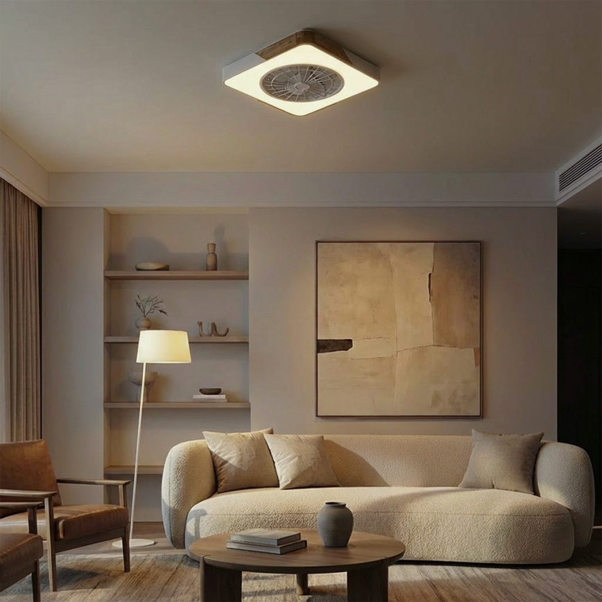 Brilagi - LED prigušivo stropno svjetlo s ventilatorom LED/38W/230V 3000-6500K 3000-6500K 50x50 cm bijela/hrast + daljinski upravljač