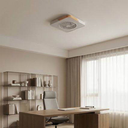 Brilagi - LED prigušivo stropno svjetlo s ventilatorom LED/38W/230V 3000-6500K 3000-6500K 50x50 cm bijela/hrast + daljinski upravljač