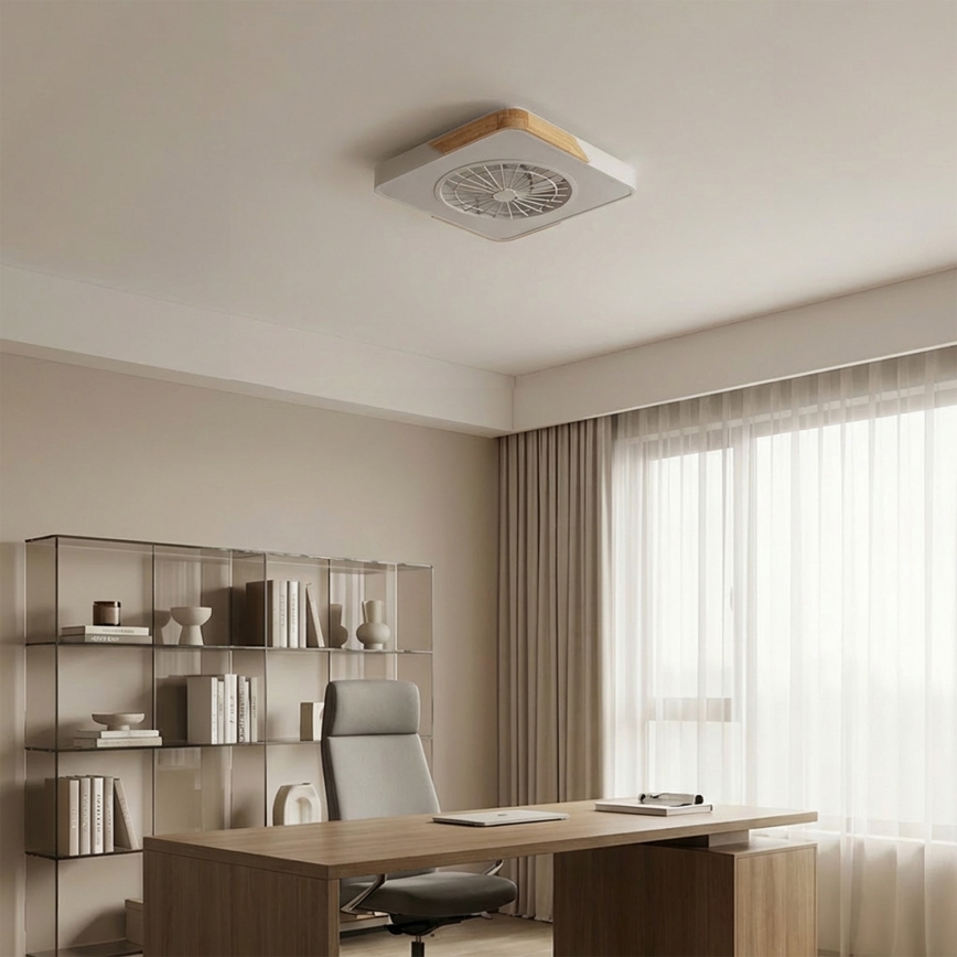 Brilagi - LED prigušivo stropno svjetlo s ventilatorom LED/38W/230V 3000-6500K 3000-6500K 50x50 cm bijela/hrast + daljinski upravljač
