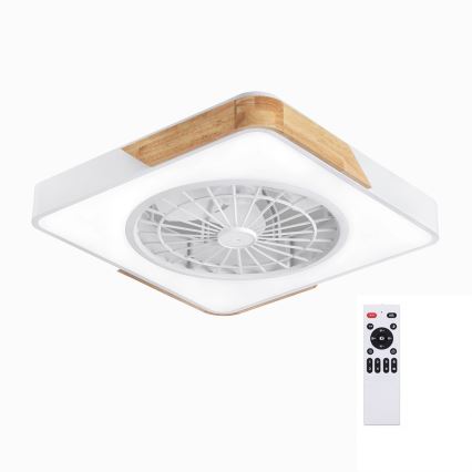Brilagi - LED prigušivo stropno svjetlo s ventilatorom LED/38W/230V 3000-6500K 3000-6500K 50x50 cm bijela/hrast + daljinski upravljač