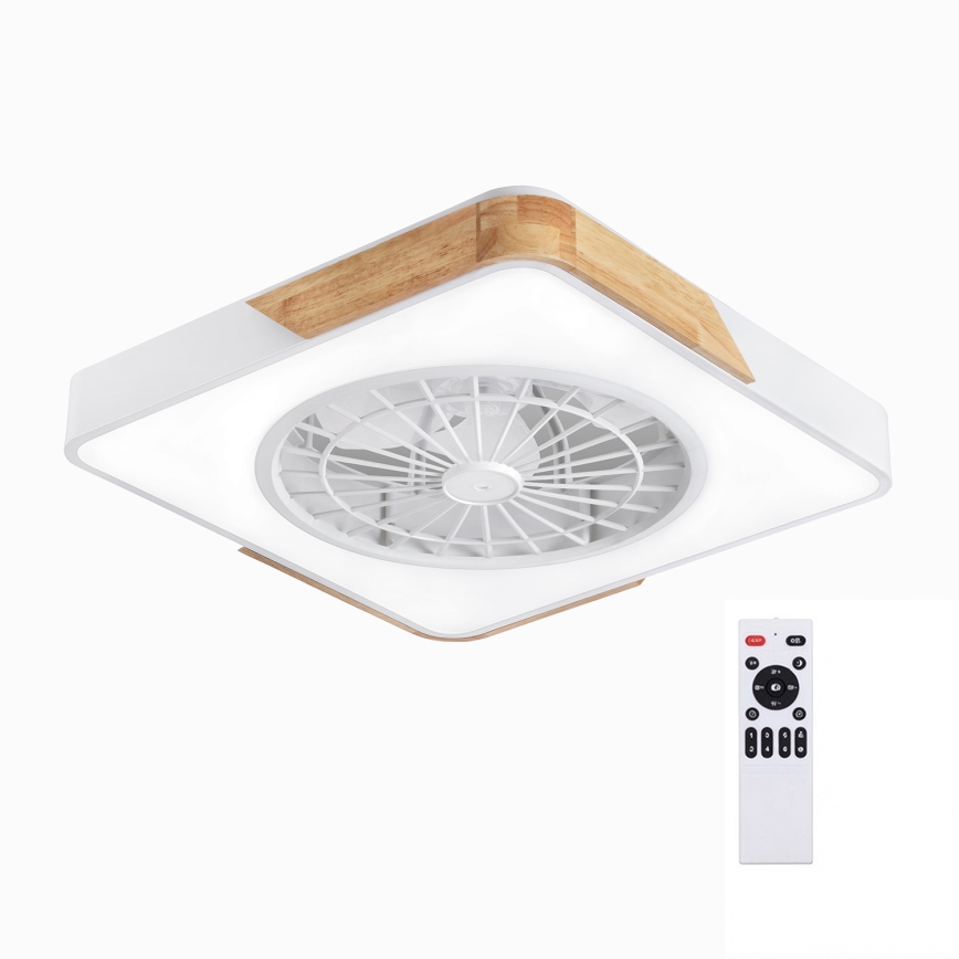Brilagi - LED prigušivo stropno svjetlo s ventilatorom LED/38W/230V 3000-6500K 3000-6500K 50x50 cm bijela/hrast + daljinski upravljač