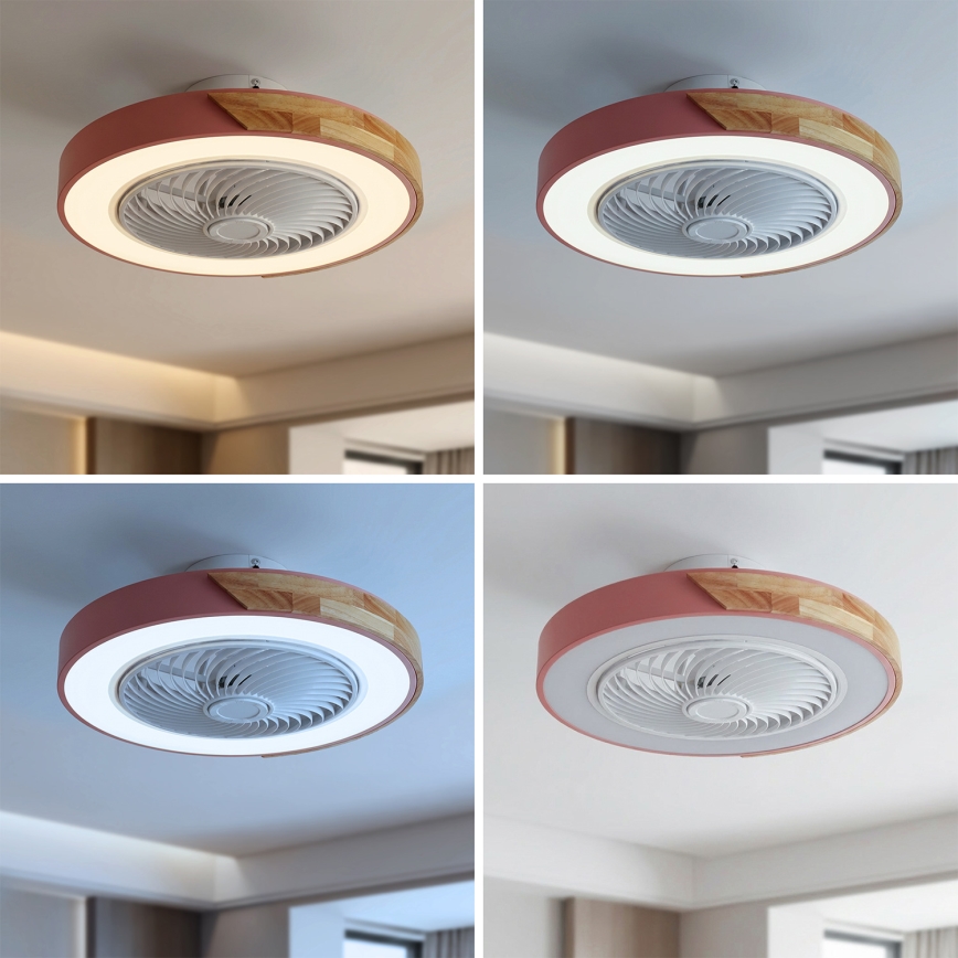 Brilagi - LED stropna svjetiljka s ventilatorom, s mogućnošću prigušivanja LED/38W/230V 3000-6500K 3000-6500K Ø 50 cm ružičasta/hrast + daljinski upravljač