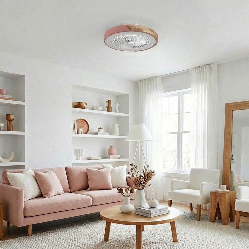 Brilagi - LED stropna svjetiljka s ventilatorom, s mogućnošću prigušivanja LED/38W/230V 3000-6500K 3000-6500K Ø 50 cm ružičasta/hrast + daljinski upravljač