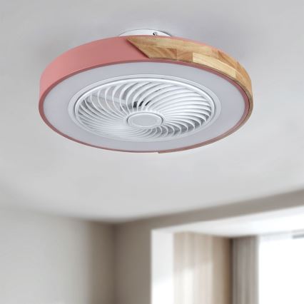 Brilagi - LED stropna svjetiljka s ventilatorom, s mogućnošću prigušivanja LED/38W/230V 3000-6500K 3000-6500K Ø 50 cm ružičasta/hrast + daljinski upravljač
