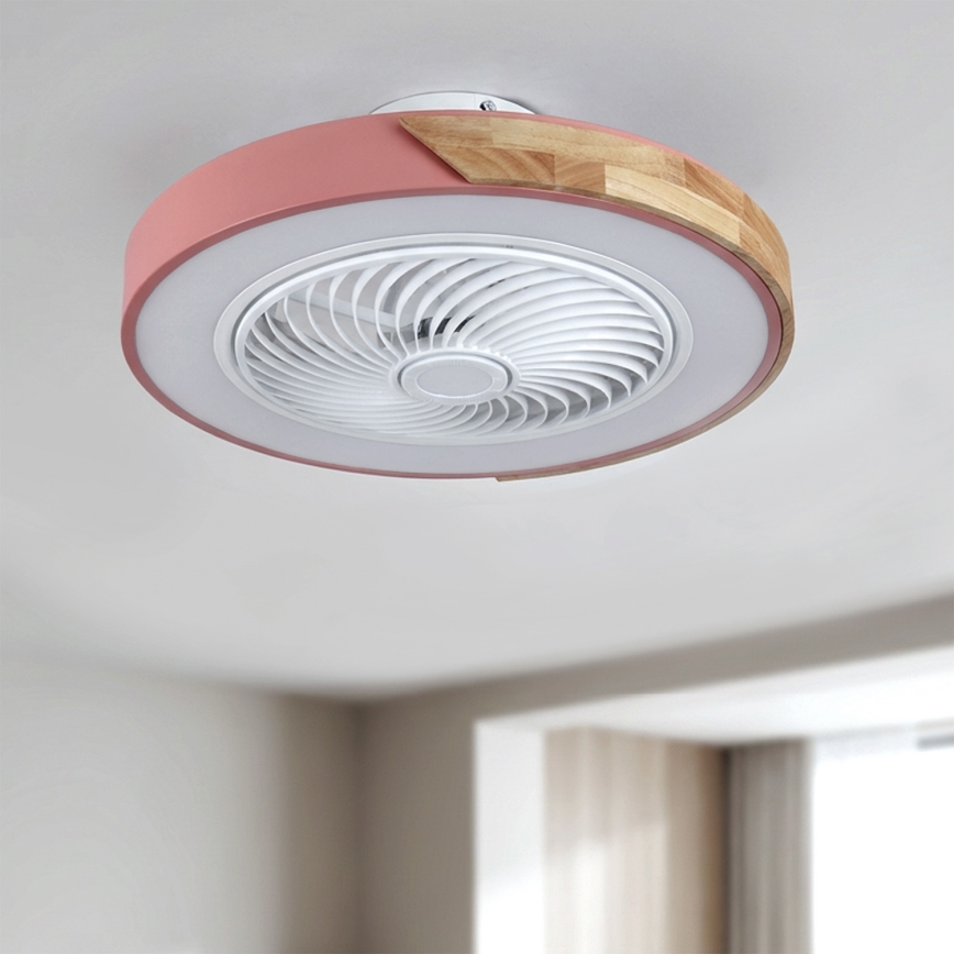 Brilagi - LED stropna svjetiljka s ventilatorom, s mogućnošću prigušivanja LED/38W/230V 3000-6500K 3000-6500K Ø 50 cm ružičasta/hrast + daljinski upravljač