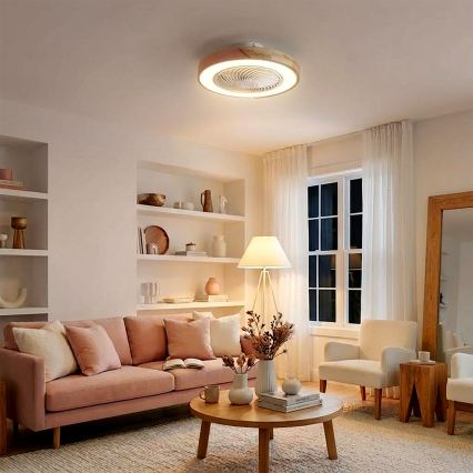 Brilagi - LED stropna svjetiljka s ventilatorom, s mogućnošću prigušivanja LED/38W/230V 3000-6500K 3000-6500K Ø 50 cm ružičasta/hrast + daljinski upravljač