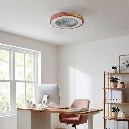 Brilagi - LED stropna svjetiljka s ventilatorom, s mogućnošću prigušivanja LED/38W/230V 3000-6500K 3000-6500K Ø 50 cm ružičasta/hrast + daljinski upravljač