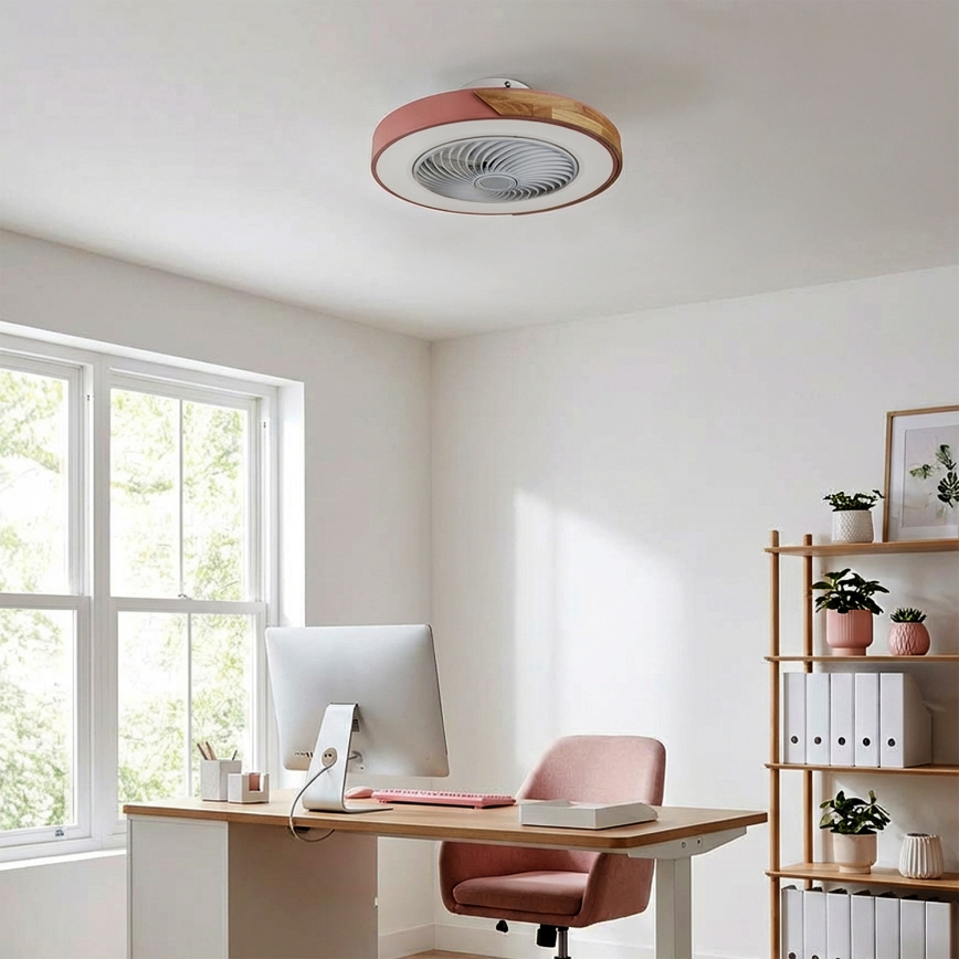 Brilagi - LED stropna svjetiljka s ventilatorom, s mogućnošću prigušivanja LED/38W/230V 3000-6500K 3000-6500K Ø 50 cm ružičasta/hrast + daljinski upravljač