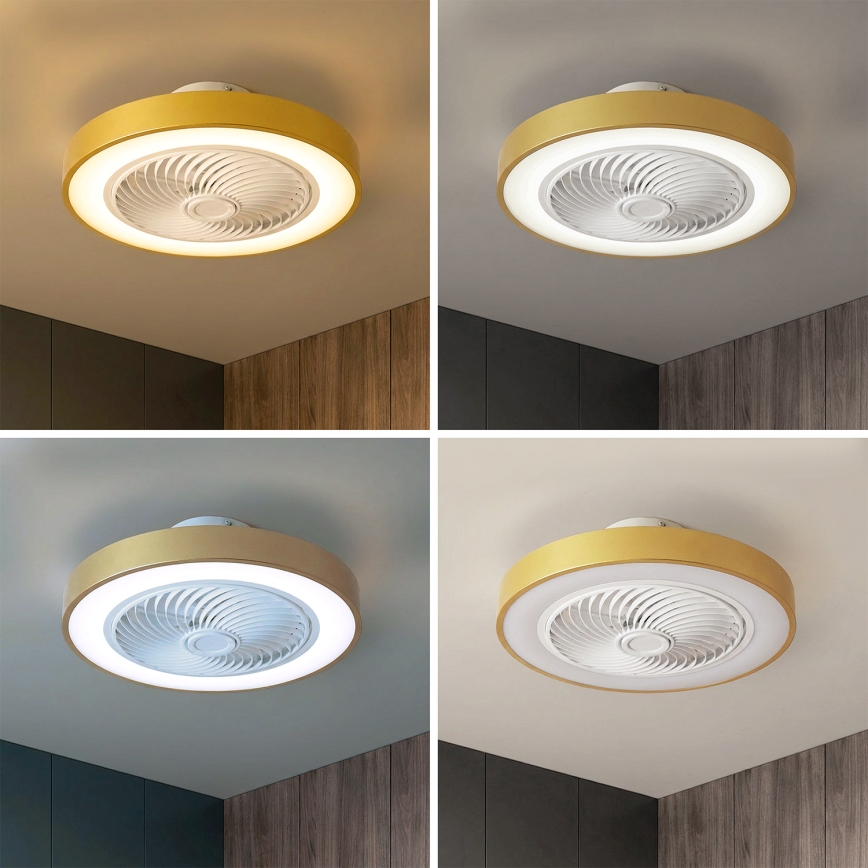 Brilagi - LED stropno svjetlo s mogućnošću prigušivanja i ventilatorom LED/38W/230V 3000-6500K Ø 50 cm u zlatnoj boji + daljinsko upravljanje