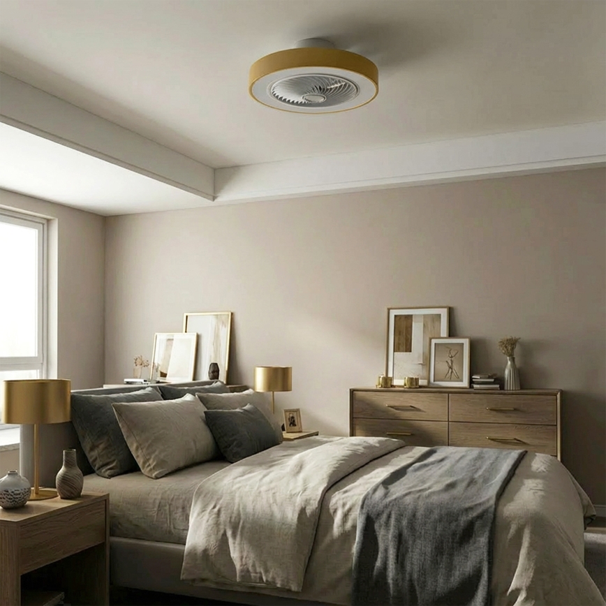 Brilagi - LED stropno svjetlo s mogućnošću prigušivanja i ventilatorom LED/38W/230V 3000-6500K Ø 50 cm u zlatnoj boji + daljinsko upravljanje