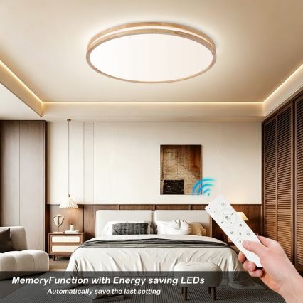 Brilagi - LED prigušivo stropno svjetlo MOLINA LED/100W/230V 3000-6000K hrast prom. 80 cm + daljinski upravljač