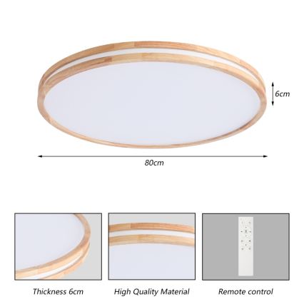 Brilagi - LED prigušivo stropno svjetlo MOLINA LED/100W/230V 3000-6000K hrast prom. 80 cm + daljinski upravljač