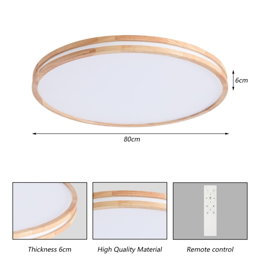 Brilagi - LED prigušivo stropno svjetlo MOLINA LED/100W/230V 3000-6000K hrast prom. 80 cm + daljinski upravljač