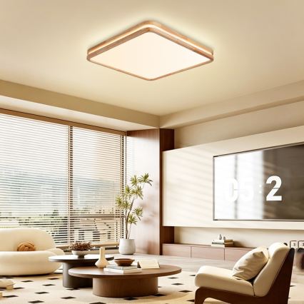 Brilagi - LED prigušivo stropno svjetlo MOLINA SQUARE LED/80W/230V 3000-6000K hrast 60x60 cm + daljinski upravljač