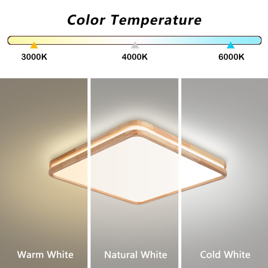 Brilagi - LED prigušivo stropno svjetlo MOLINA SQUARE LED/80W/230V 3000-6000K hrast 60x60 cm + daljinski upravljač