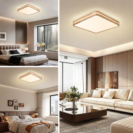 Brilagi - LED prigušivo stropno svjetlo MOLINA SQUARE LED/80W/230V 3000-6000K hrast 60x60 cm + daljinski upravljač