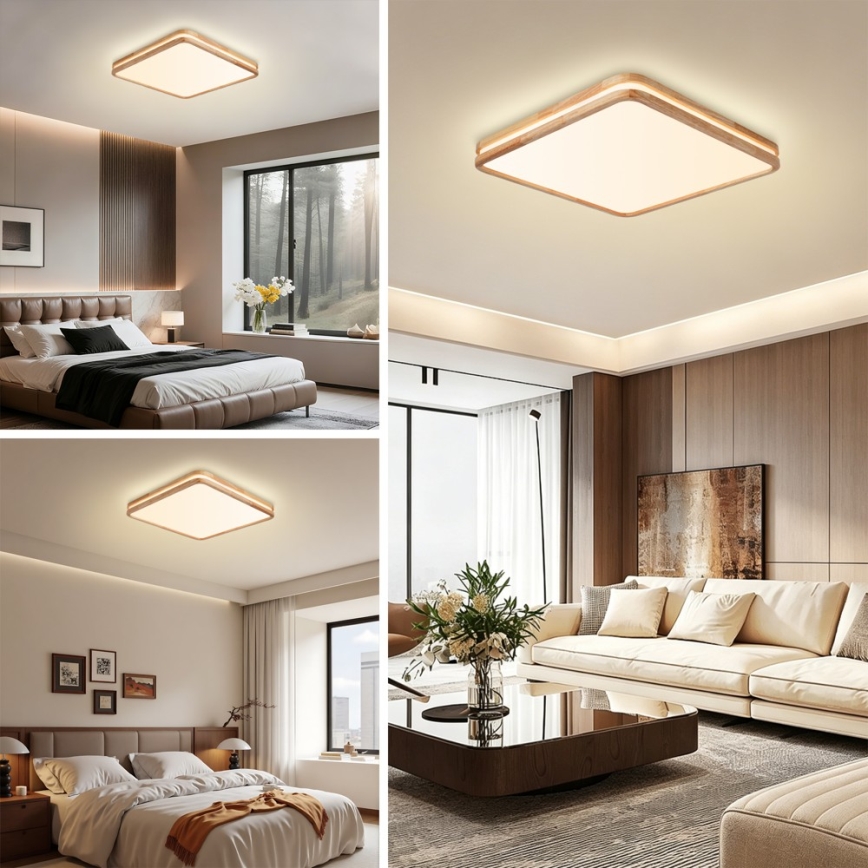 Brilagi - LED prigušivo stropno svjetlo MOLINA SQUARE LED/80W/230V 3000-6000K hrast 60x60 cm + daljinski upravljač