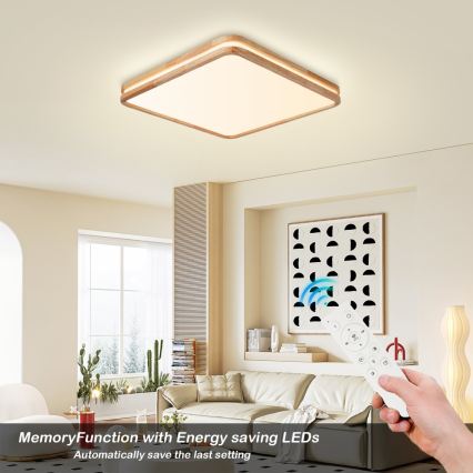 Brilagi - LED prigušivo stropno svjetlo MOLINA SQUARE LED/80W/230V 3000-6000K hrast 60x60 cm + daljinski upravljač