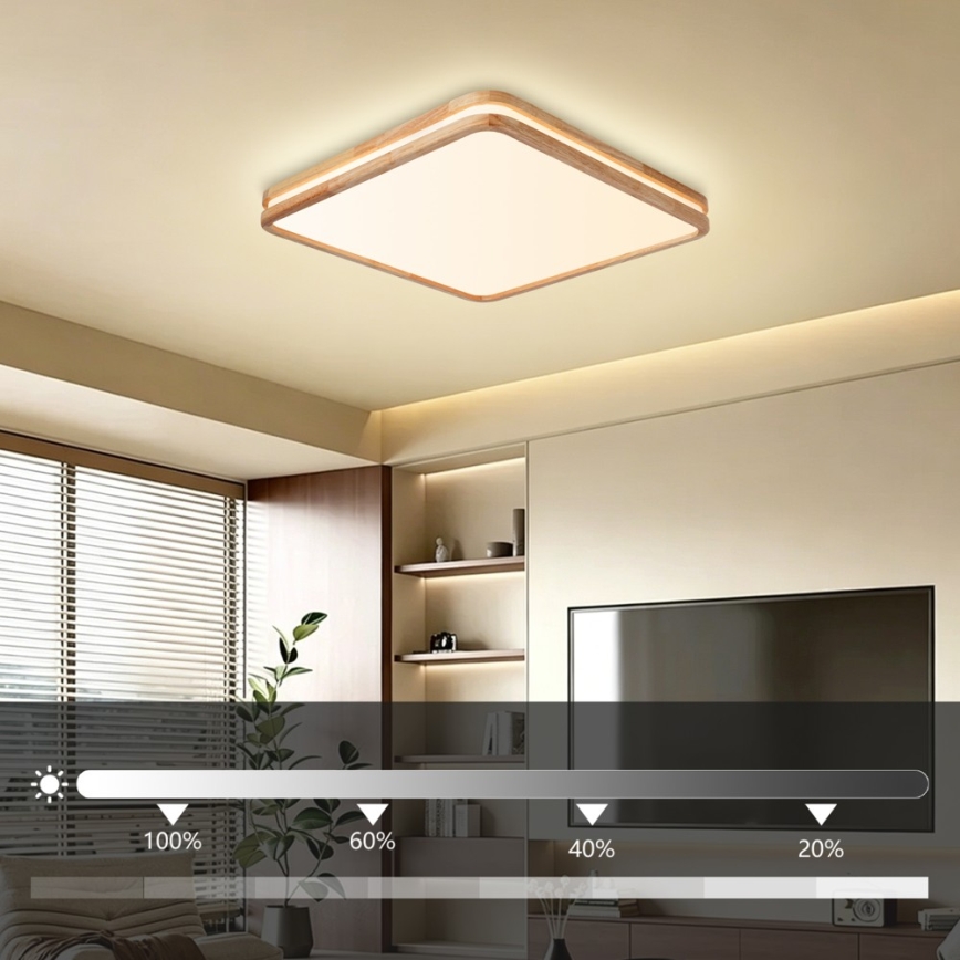Brilagi - LED prigušivo stropno svjetlo MOLINA SQUARE LED/80W/230V 3000-6000K hrast 60x60 cm + daljinski upravljač