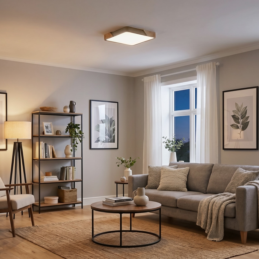 BRILAGI - LED prigušivo stropno svjetlo PILANA SQUARE LED/48W/230V 3000-6500K hrast/bež 42x42 cm + daljinski upravljač