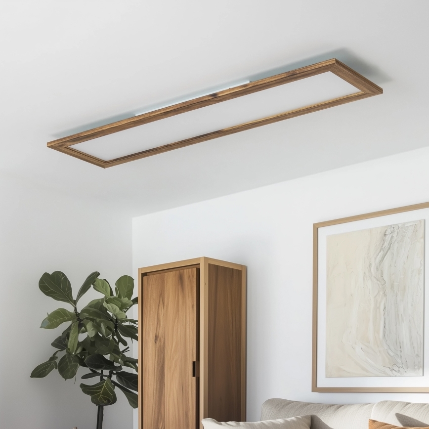 Brilagi - LED stropna svjetiljka s prigušivanjem SLIMFRAME WOOD LED/58W/230V 124x33,7 cm 3000-6000K smeđa + daljinski upravljač