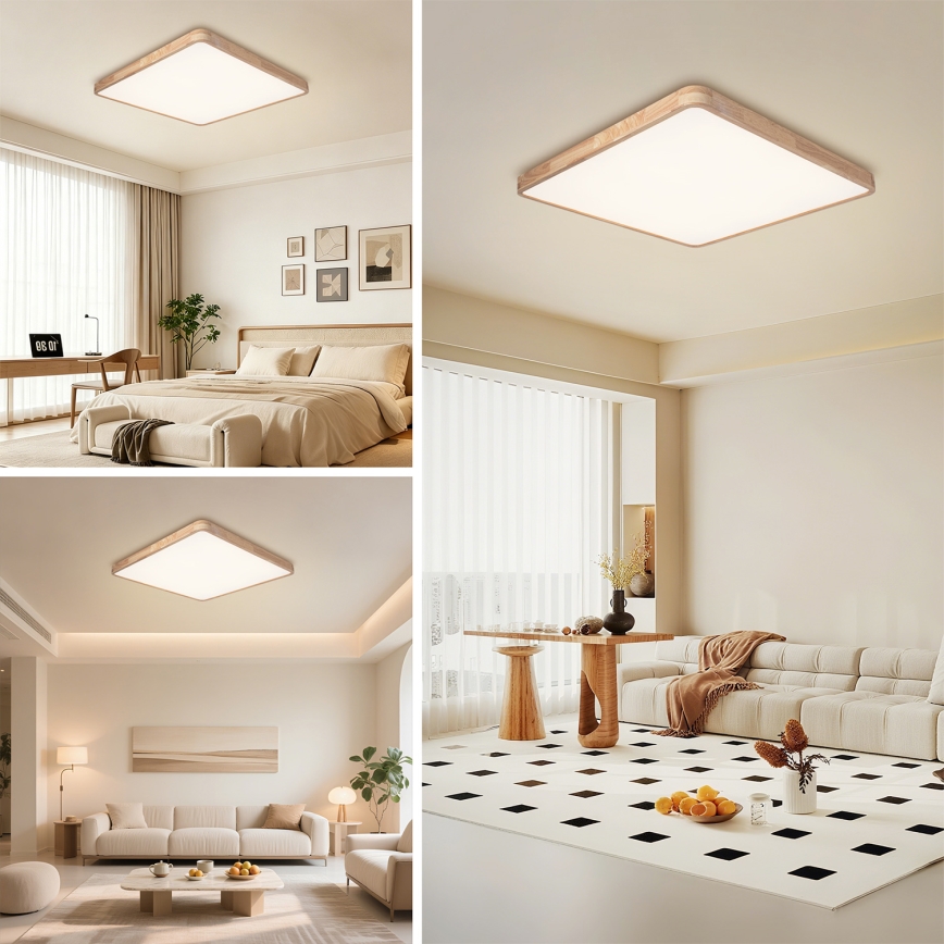BRILAGI - stropno LED svjetlo s prigušivanjem WOODLINE SQUARE LED/100W/230V 3000-6000K hrast 80x80 cm + daljinsko upravljanje