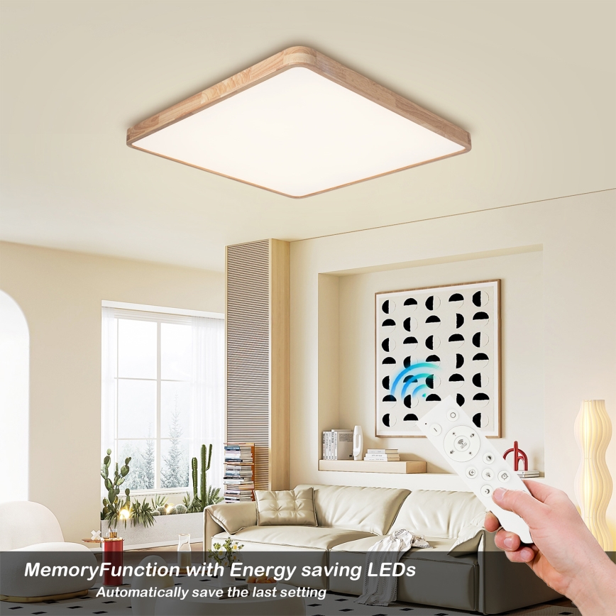BRILAGI - stropno LED svjetlo s prigušivanjem WOODLINE SQUARE LED/100W/230V 3000-6000K hrast 80x80 cm + daljinsko upravljanje