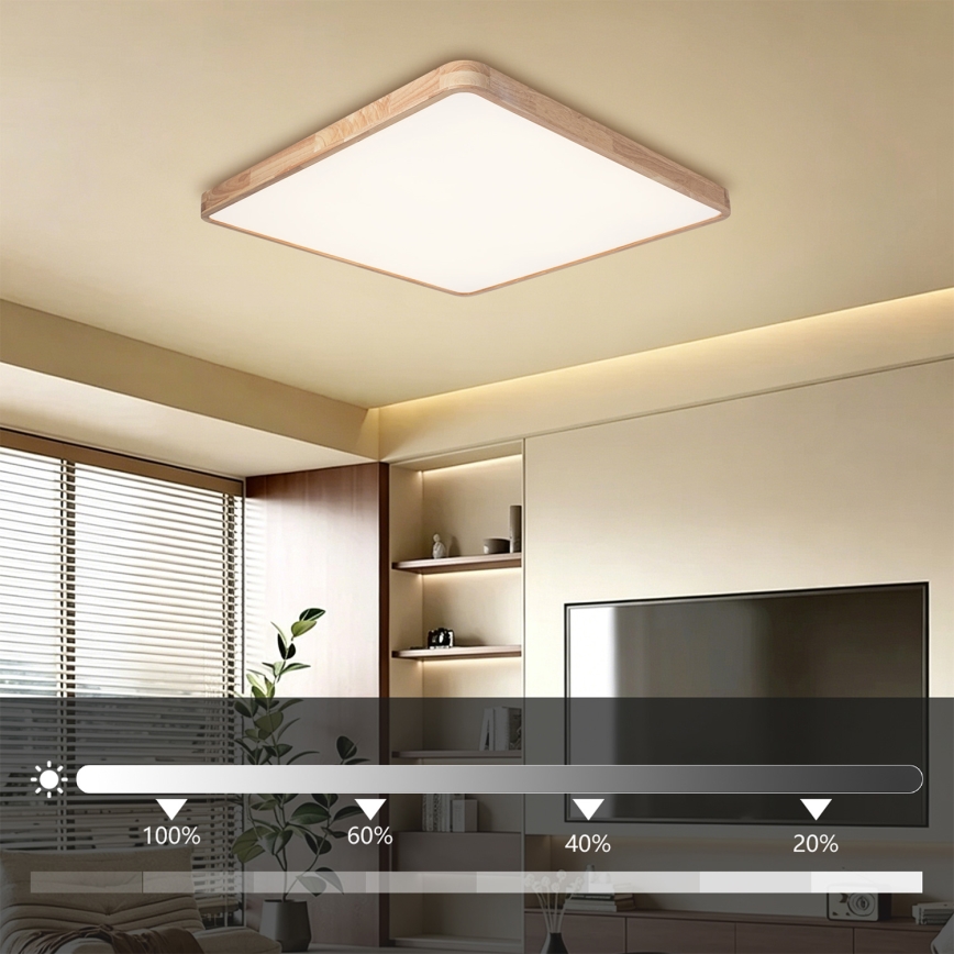 BRILAGI - stropno LED svjetlo s prigušivanjem WOODLINE SQUARE LED/100W/230V 3000-6000K hrast 80x80 cm + daljinsko upravljanje