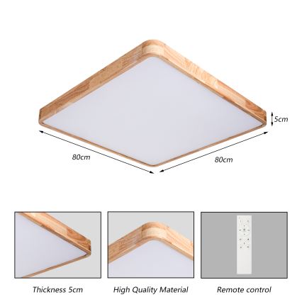 Brilagi - stropno LED svjetlo s prigušivanjem WOODLINE SQUARE LED/100W/230V 3000-6000K hrast 80x80 cm + daljinsko upravljanje