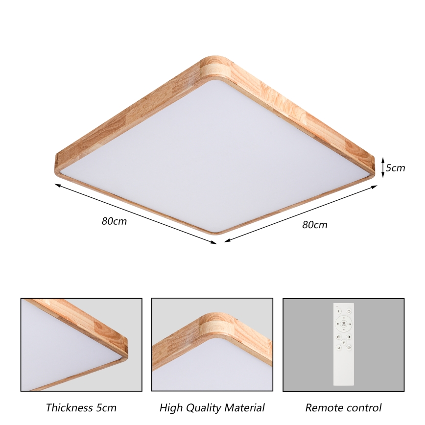Brilagi - stropno LED svjetlo s prigušivanjem WOODLINE SQUARE LED/100W/230V 3000-6000K hrast 80x80 cm + daljinsko upravljanje