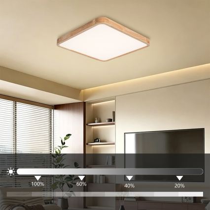 BRILAGI - Prigušivo LED stropno svjetlo WOODLINE SQUARE LED/80W/230V 3000-6000K hrast 60x60 cm + daljinski upravljač