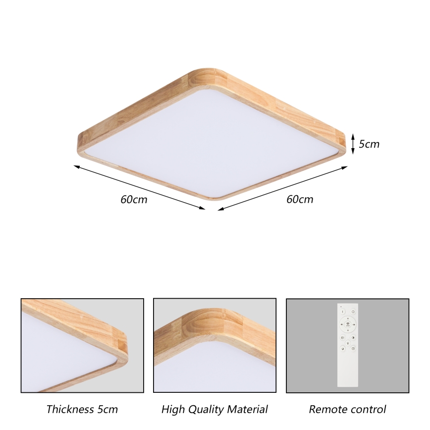 Brilagi - Prigušivo LED stropno svjetlo WOODLINE SQUARE LED/80W/230V 3000-6000K hrast 60x60 cm + daljinski upravljač