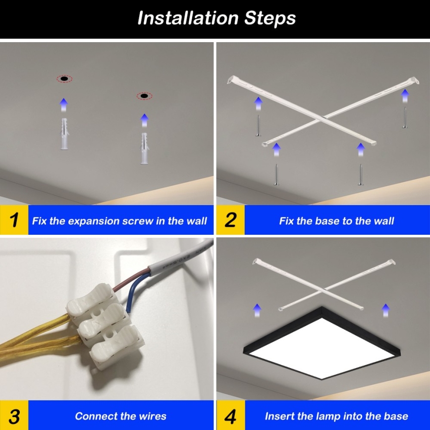 Brilagi - LED Stropna svjetiljka za kupaonicu FRAME LED/50W/230V 60x60 cm 3000/4000/6000K IP44 crna