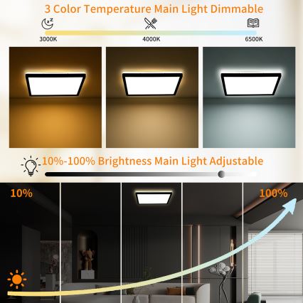 Brilagi - prigušivo stropno LED svjetlo ULTRA SLIM LED/18W/230V 2700-6500K 30x30 cm crno + daljinski upravljač