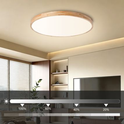 Brilagi - Prigušiva LED stropna svjetiljka WOODLINE LED/100W/230V 3000-6000K hrast, promjer 80 cm + daljinski upravljač