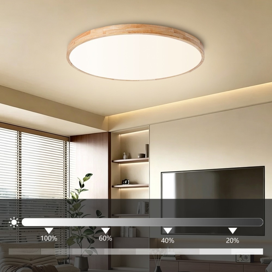 Brilagi - Prigušiva LED stropna svjetiljka WOODLINE LED/100W/230V 3000-6000K hrast, promjer 80 cm + daljinski upravljač
