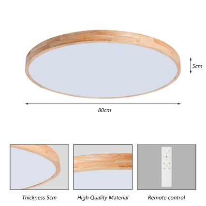 Brilagi - Prigušiva LED stropna svjetiljka WOODLINE LED/100W/230V 3000-6000K hrast, promjer 80 cm + daljinski upravljač