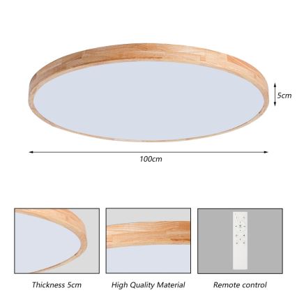 Brilagi - LED prigušivo stropno svjetlo WOODLINE LED/128W/230V 3000-6000K hrast prom. 100 cm + daljinski upravljač