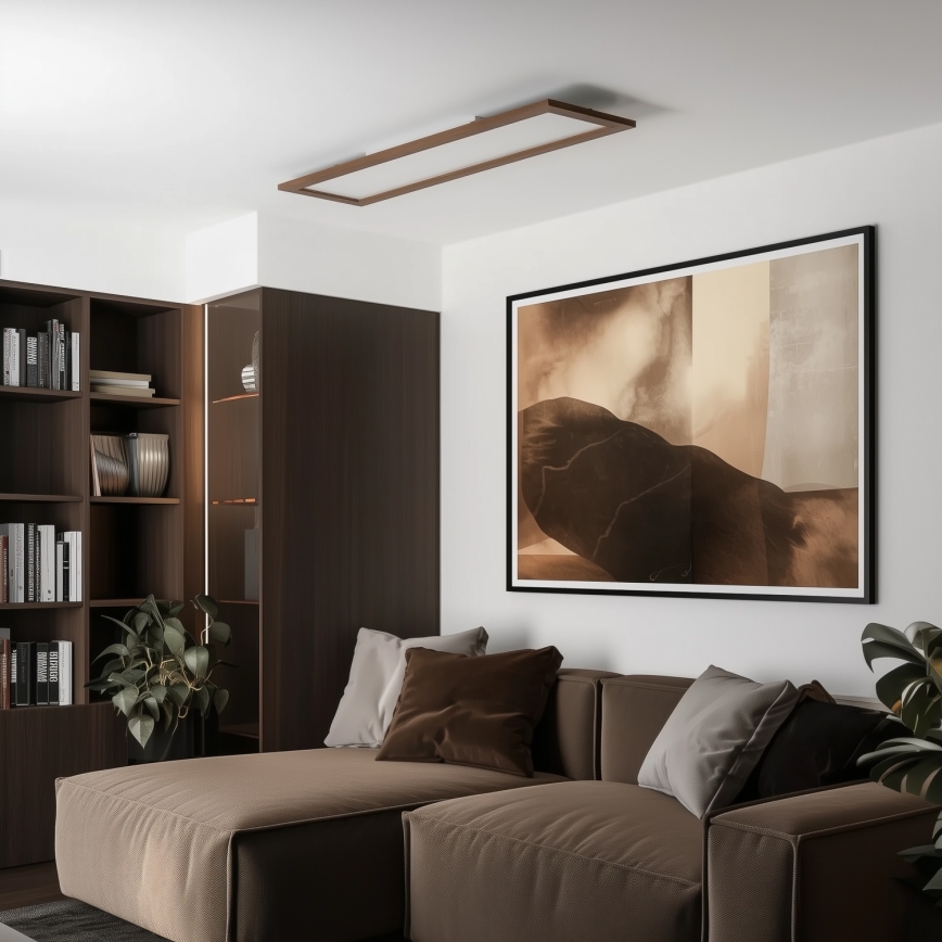 Brilagi - Prigušivo LED stropno svjetlo SLIMFRAME WOOD LED/58W/230V 124x34 cm 3000-6000K tamno smeđa + daljinski upravljač