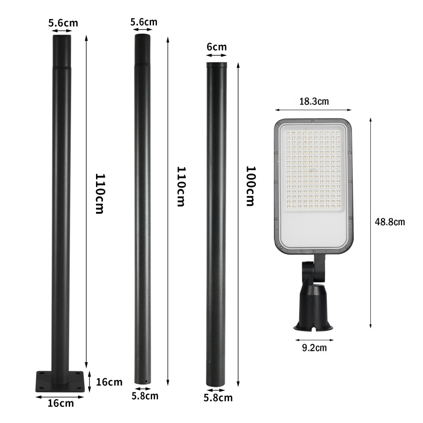 Brilagi - Vanjska LED ulična svjetiljka s 3 m stupom i zglobom URBANLIGHT LED/100W/230V crna IP65