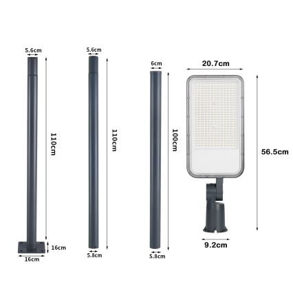 Brilagi - LED vanjska ulična svjetiljka sa stupom i zglobom 3 m URBANLIGHT LED/200W/230V antracit IP65
