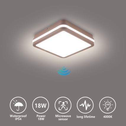 Brilagi - LED vanjsko stropno svjetlo BENE s integriranim senzorom LED/18W/230V 21,5x21,5 cm smeđe IP54