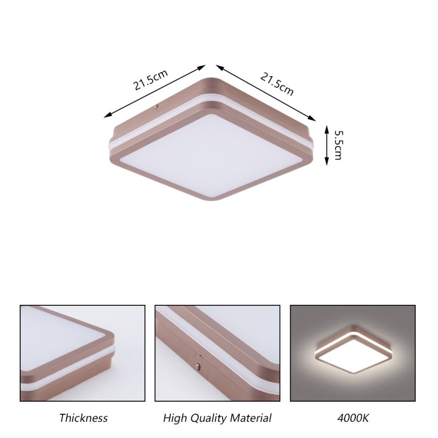 Brilagi - LED vanjsko stropno svjetlo BENE s integriranim senzorom LED/18W/230V 21,5x21,5 cm smeđe IP54