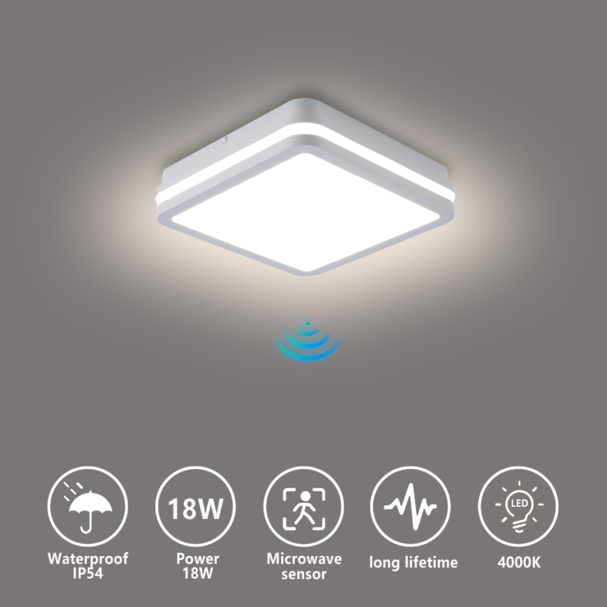 Brilagi - LED vanjska svjetiljka s senzorom BENE LED/18W/230V 22x22 cm bijela IP54