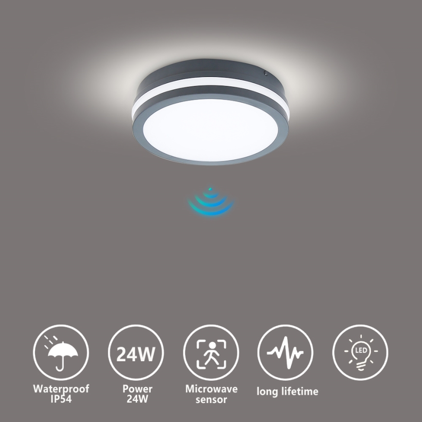 Brilagi - LED vanjsko svjetlo s senzorom BENE LED/18W/230V promjer 22 cm antracit IP54