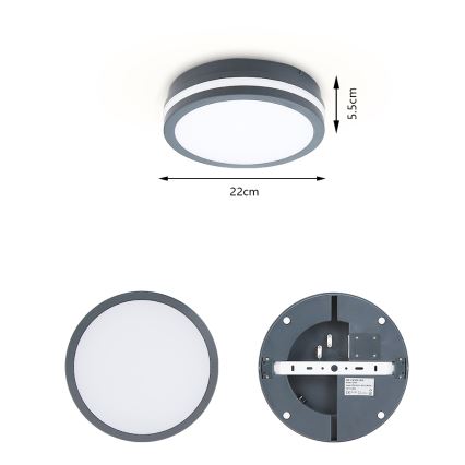 Brilagi - LED vanjsko svjetlo s senzorom BENE LED/18W/230V promjer 22 cm antracit IP54