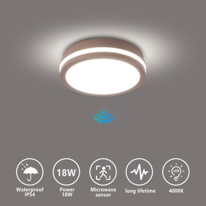 Brilagi - LED vanjsko stropno svjetlo BENE sa senzorom LED/18W/230V, promjer 21,5 cm, smeđa, IP54