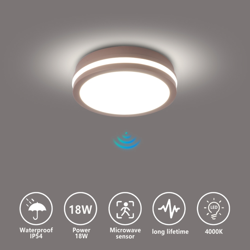 Brilagi - LED vanjsko stropno svjetlo BENE sa senzorom LED/18W/230V, promjer 21,5 cm, smeđa, IP54