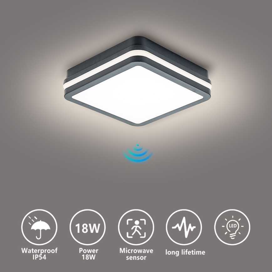 Brilagi - LED Vanjska svjetiljka sa senzorom BENE LED/18W/230V 22x22 cm antracit IP54