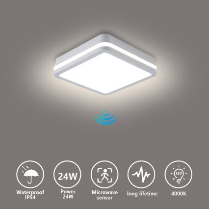 Brilagi - LED vanjska svjetiljka sa senzorom BENE LED/24W/230V 26x26 cm bijela IP54